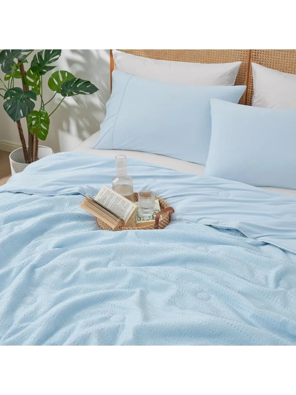 Cooling Waffle Comforter Blanket for Hot Sleepers - Twin Size, Soft Blue